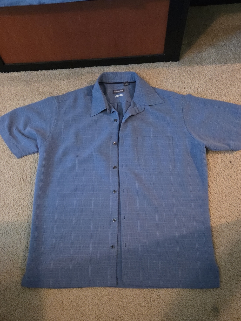Van Heusen Men's Blue Short Sleeve Checkered Shirt